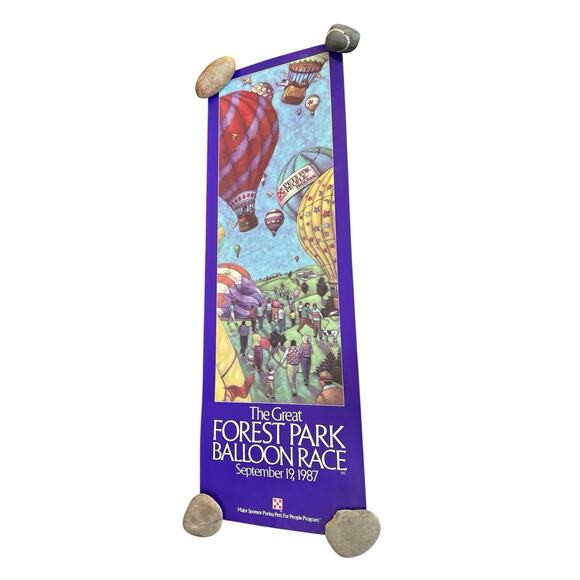 VTG 1987 The Great Forest Park Hot Air Balloon Race Poster Pets For People READ - Picture 2 of 8